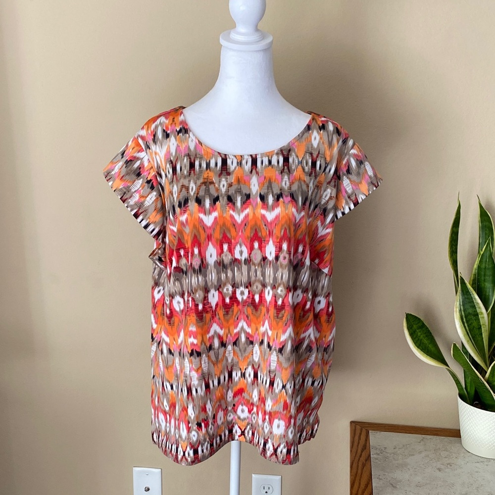 Roz & Ali Short Sleeve Peach Red Top 2X